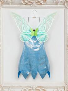 طقم فستان تنكري + سروال داخلي +أجنحة، زخارف زهرية ثلاثية الأبعاد، لامع، زي نسائي - أبيض - مشاهدة 2