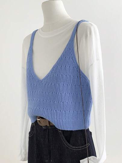 纯色简约日常女式吊带针织上衣