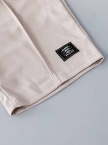 SHEIN Explorewe Bộ đồ hai mảnh thiết kế sọc 3D màu trơn thời trang Tween Boy - Màu be - Xem 5