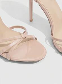 CUCCOO SZL Fashionable Sexy Nude Glossy Material Delicate Strap Combination Ankle Strap Round Toe Thin High Heel Sandals, Suitable For Commuting, Dates, Gatherings, Festivals, Parties, Weddings And Multiple Occasions - Apricot - View 7