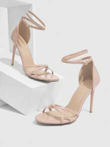 CUCCOO SZL Fashionable Sexy Nude Glossy Material Delicate Strap Combination Ankle Strap Round Toe Thin High Heel Sandals, Suitable For Commuting, Dates, Gatherings, Festivals, Parties, Weddings And Multiple Occasions - Apricot - View 10