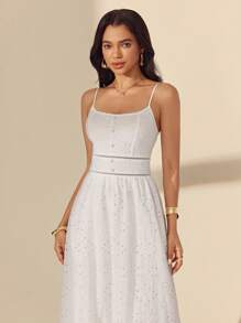 Almamuse Women's Elegant Embroidered Patchwork Midi Slip Dress