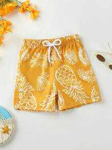 Adorable Pineapple Print Baby Boy Beach Shorts, Suitable For Summer Beach Vacation - Yellow - View 3