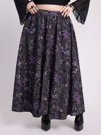 EDITION Falda de talla grande con estampado vintage oscuro floral, mariposa, estrella y serpiente
