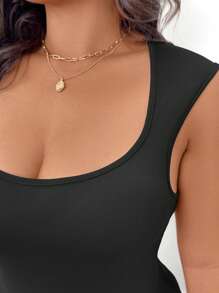 Celure Plus Size Women Sleeveless Solid Color Bodycon Casual Dress