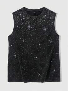 ROMWE MEN Street Life Camiseta de tirantes con gráfico estadounidense y adornos de strass, estilo callejero, unisex - Negro - Ver 4