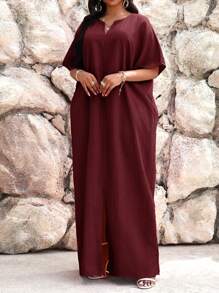 SHEIN Lady Herbst- und Winterarbeit Grünes Kaftankleid mit gekerbten Fledermausärmeln Kleider in Übergröße Urlaubsoutfits für Damen Strandoutfits für Damen Strandurlaub Strandkleid Hochzeitsgastkleid Damen Business Casual Damen Ballkleid, Maxikleid