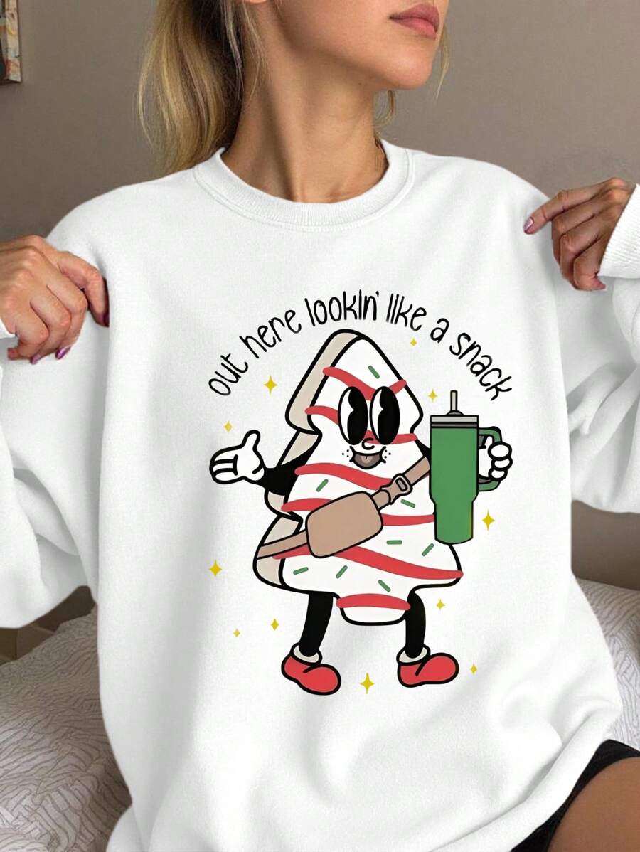 INAWLY Plus Size Christmas Style Casual Sweatshirt, Minimalist Fashion For Everyday Wear Pullover Fall Sweatshirt