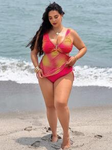 Swim Vcay 大尺碼 2 件組女款背心比基尼泳衣，簡約日常夏季海灘度假穿搭 - 彩色 - 查看 3