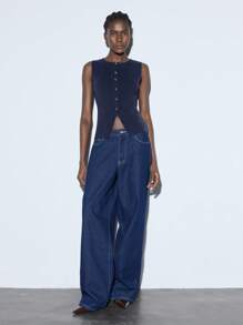 Maija Women's Casual Solid Color Sleeveless Button Front Knit Top, Business Casual Office Wear For Ladies, Suitable For Summer And Autumn Knit Top Women Summer Tops Women Knit Tops Women Knit Top Sleeveless Knit Top Teacher Outfits Tops For Going Out Business Casual Woman Office Outfits For Women Work Clothes Women Work Clothesoffice Wear Women Office Attire For Women Going Out Tops Women Casual Blouses For Ladies - Navy Blue - View 2