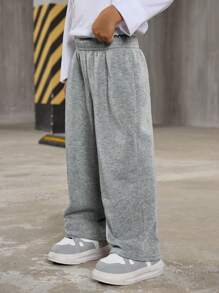 Boys' Casual Comfortable Elastic Waist Loose Straight Solid Color Sweatpants, Suitable For School, Garden, Beach, Birthday, Spring, Summer, Fall, Winter