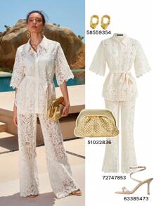 ZEYLAH Conjunto de dos piezas para mujer para uso diario - Beis - Ver 12