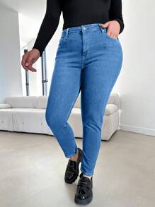 SHEIN Cottnline 98%Cotton Plus High Waist Skinny Jeans - Light Wash - View 3