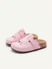Cozy Pixies 轻便时尚百搭粉色小熊图案可爱休闲百搭一脚蹬平底女婴家居拖鞋，春夏季 - 粉色 - 查看 5