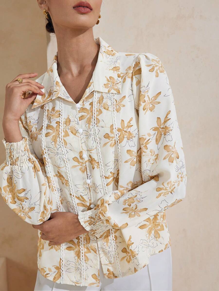 Graceveil Elegant Floral All-Over Print Decorated Shirt - Multicolor - View 1
