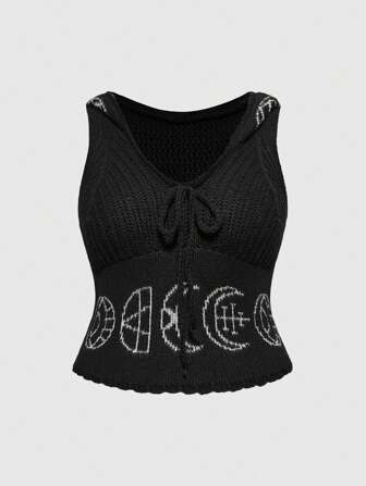 Goth Sudadera con capucha gráfica de tela tejida con símbolo vintage oscuro de luna y estrella para mujeres de talla grande