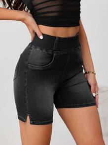 SHEIN Tall Shorts vaqueros ajustados de mujer de talle alto, azul