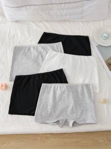 5 件/包青少年/女士蕾丝边基本款黑白灰色内衣内裤，甜美简约 - 彩色 - 查看 7