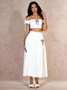 Glamine 1pc Ultra-Short Bandeau Top + High Slit Skirt Set - White - View 1