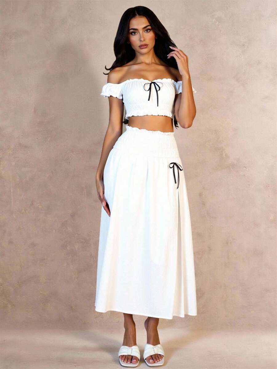 Glamine 1pc Ultra-Short Bandeau Top + High Slit Skirt Set - White - View 1