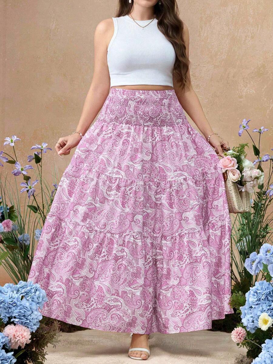 Flirla Plus Size Bohemian Style Long Skirt
