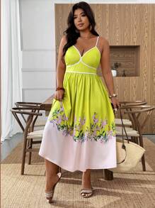 EMERY ROSE Plus Size Women Floral Print Sleeveless Dress For Vacation