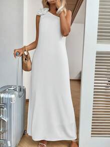 SHEIN LUNE 女式休闲 3D 花卉不对称下摆连衣裙