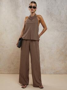 COSMINA Conjunto de 2 piezas de mujer de elegante estilo resort con rayas y escote de tirantes, para primavera/verano