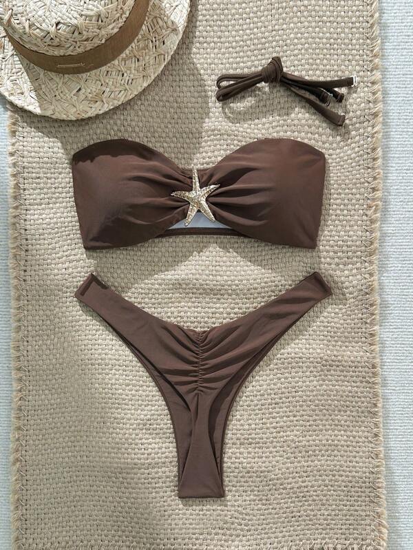 Swim Mod Set bikini sexy pentru femei, de vară, cu bretele subțiri, cu decor metalic, cu stele de mare