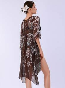 SHEIN Swim Summer New Multi-Color Random Print Boho Beach Vacation Kimono