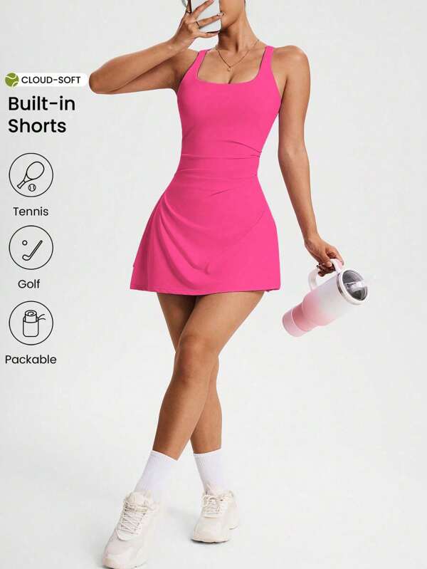 CourtClass Women's Sleeveless Solid Sports Dress, Fashionable For Summer