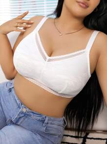 SHEIN 1件大码女士蕾丝无钢圈文胸套装 - 白色 - 查看 7