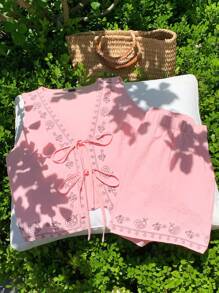Comfortcana Summer Bohemian Vacation Light Pink Woven Printed Set - Baby Pink - View 4