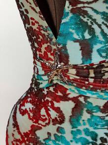 Amplova Vestido corto de mujer con estampado, cuello halter y espalda descubierta