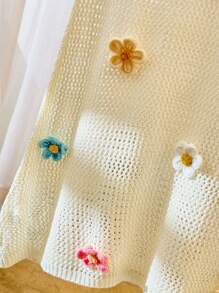 Skyraze 女士腰带镂空3D花卉鱼尾针织中长裙 - 米色 - 查看 3