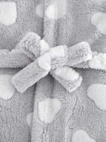 Cozy Pixies 女童爱心图案保暖连帽长袖系带睡袍睡衣女童浴袍长袍长袍女童睡袍秋冬 - 灰色 - 查看 4