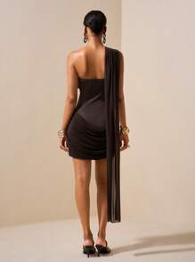 Zivah 2025 春夏新款音乐节、复活节、圣帕特里克节、西部风、游牧风、生日派对、毕业季、校园风、学生装、日常出游、百搭百搭、休闲、度假、邮轮旅行、海滩、日光浴、网络流行时尚、街头潮流、婚礼宾客波西米亚风、通勤、早午餐、机场、紧身胸衣褶饰不对称分层网眼飘逸短款棕色连衣裙 - B - 棕色 - 查看 2