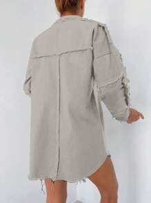 Cottnline Chaqueta De Mezclilla Para Mujer Con Tachuelas Y Borde Deshilachado - Blanco - Ver 2