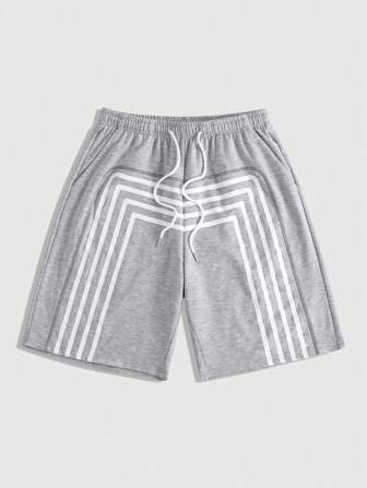 Street Life Men's Casual Knit Striped Patchwork Drawstring Waist Side Pocket Loose Shorts,
