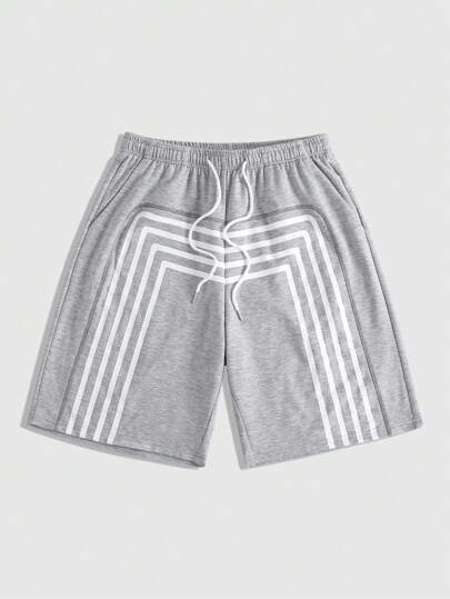 Prep Shorts amples en tricot casual pour hommes avec rayures, patchwork, cordon de serrage à la taille et poches latérales, idéal pour le printemps/été