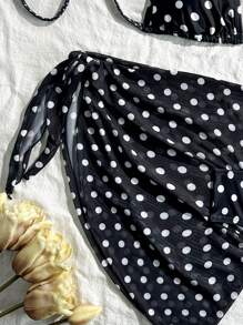 Swim Mod 3 bộ bikini gợi cảm in họa tiết chấm bi buộc dây sau lưng dành cho nữ khi đi nghỉ ở bãi biển - Đen và trắng - Xem 4