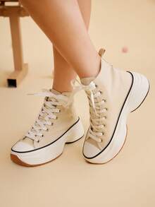 CUCCOO EASI Damskie modne czarne grube podeszwy, okrągłe noski, oddychające, płócienne trampki o średniej wysokości