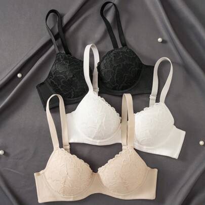Set di 3 reggiseni imbottiti con ferretto e pizzo