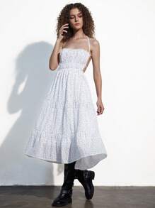 Aveloria Affinna Polka Dot Ruched Backless Tie Waist Romantic Sexy Women's Dress - Multicolor - View 5