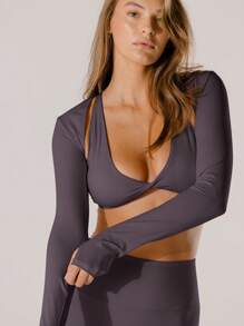 Aralina Leisurewear Crop Active Shrug With Thumb Detail And Bag