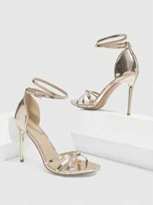 CUCCOO SZL 女士时尚性感漆皮材质精致细带踝带圆头细高跟凉鞋适合通勤、约会、派对、度假、婚礼等多种场合 - 玫瑰金 - 查看 7