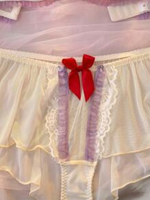 DelicateAllure 公主风甜美可爱浪漫简约性感女士内衣套装 - 黃色 - 查看 4