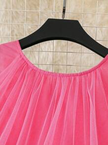 Rometta Đầm midi lưới bồng bềnh cổ chữ V thanh lịch, rộng rãi, không tay, dáng rộng cỡ lớn dành cho nữ, váy đi biển mùa xuân hè - Màu Hồng Tươi - Xem 3