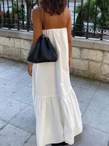 INAWLY Đầm ống màu trơn đơn giản, giản dị, tối giản, thời trang dành cho nữ cỡ lớn - trắng - Xem 2