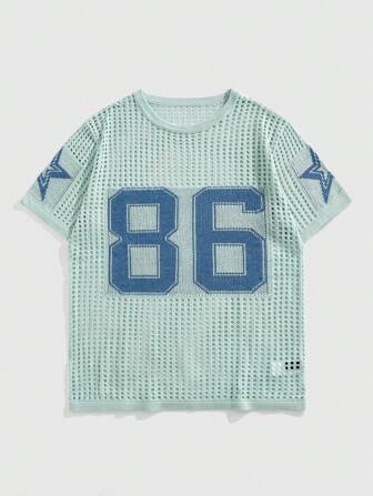 Prep Men's Casual Street Style Graphic Stars Jacquard Hollow Out Pullover Top